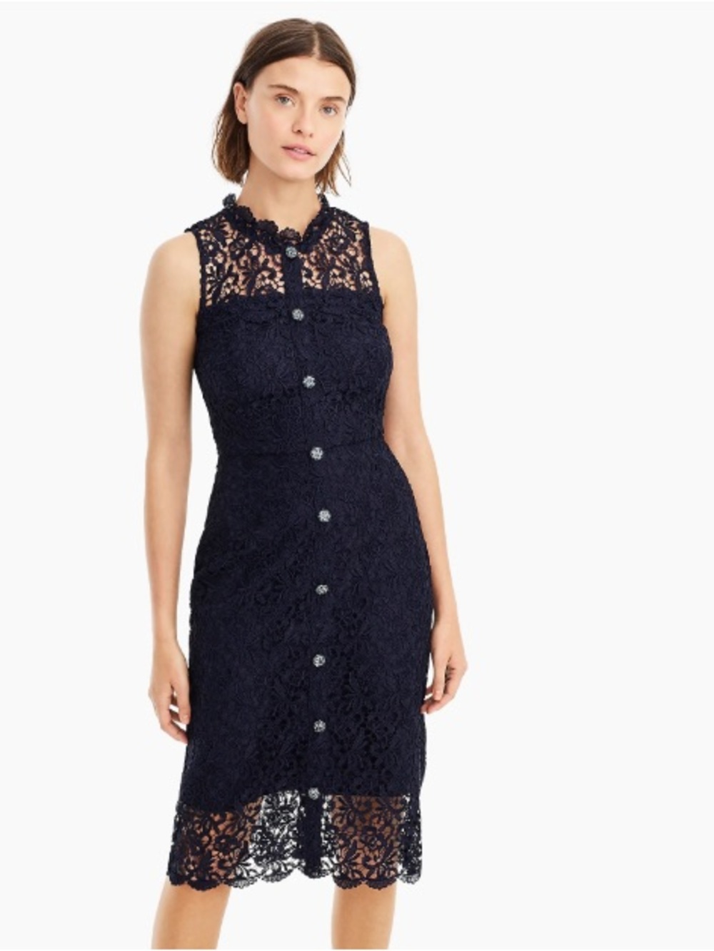 J Crew Navy Blue Sleeveless Guipure Lace Dress